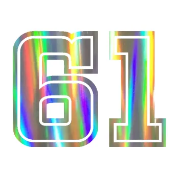 Polep vozidla Startovní číslo 61 typ 5 (93 - Holografická) SAMOLEPKA NA AUTO, NÁLEPKA, FÓLIE, POLEP, TUNING, VLASTNÍ TEXT, TISK, AUTOSAMOLEPKY.cz, POLEPY, OBRÁZEK, LOGO, 3D STICKERS