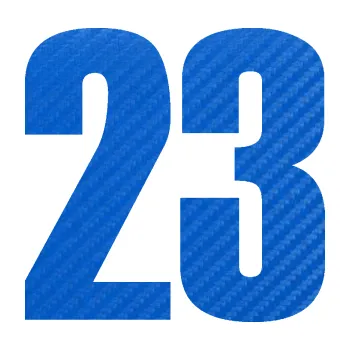 Samolepicí dekorace na vozidlo Startovní číslo 23 typ 2 (57 - 3D karbon modrý) SAMOLEPKA NA AUTO, NÁLEPKA, FÓLIE, POLEP, TUNING, VLASTNÍ TEXT, TISK, AUTOSAMOLEPKY.cz, POLEPY, OBRÁZEK, LOGO, 3D STICKERS