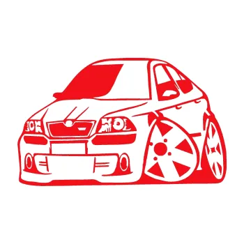 Polep vozidla SAMOLEPKA Škoda Octavia RS karikatura levá (10 - červená) NA AUTO, NÁLEPKA, FÓLIE, POLEP, TUNING, VLASTNÍ TEXT, TISK, AUTOSAMOLEPKY.cz, POLEPY, OBRÁZEK, LOGO, SAMOLEPKY