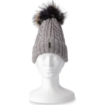 Čepice Wooline Dámská zimní čepice s bambulí Sára, šedohnědá