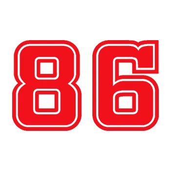 Polep vozidla SAMOLEPKA Startovní číslo 86 typ 5 (10 - červená) NA AUTO, NÁLEPKA, FÓLIE, POLEP, TUNING, VLASTNÍ TEXT, TISK, AUTOSAMOLEPKY.cz, POLEPY, OBRÁZEK, LOGO, SAMOLEPKY