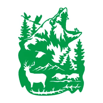 Samolepící dekorace Krajina hory 039 pravá medvěd a lesní zvěř (12 - zelená) SAMOLEPKA NA AUTO, NÁLEPKA, FÓLIE, POLEP, TUNING, VLASTNÍ TEXT, TISK, AUTOSAMOLEPKY.cz, POLEPY, OBRÁZEK, LOGO, 3D STICKERS