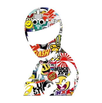 Samolepicí dekorace na vozidlo Stig levá (83 - Sticker bomb) SAMOLEPKA NA AUTO, NÁLEPKA, FÓLIE, POLEP, TUNING, VLASTNÍ TEXT, TISK, AUTOSAMOLEPKY.cz, POLEPY, OBRÁZEK, LOGO, 3D STICKERS