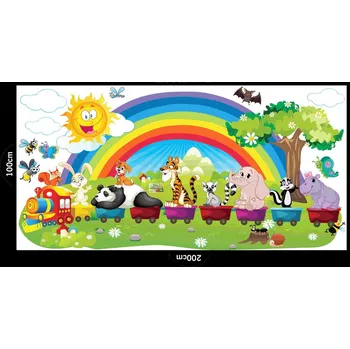 Samolepící dekorace XXL dětské samolepky na zeď - DUHA, vláček, zvířátka 100x200