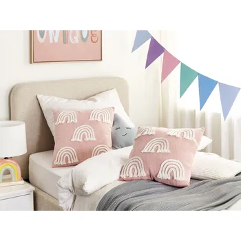Sada 2 dekorativních polštářů růžová bavlna 45 x 45 cm vyšívaný duhový vzor doplňky Beliani