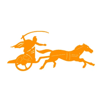 Samolepící dekorace SAMOLEPKA Sparťanský bojovník 001 pravá bojový vůz s koněm (06 - oranžová) NA AUTO, NÁLEPKA, FÓLIE, POLEP, TUNING, VLASTNÍ TEXT, TISK, AUTOSAMOLEPKY.cz, POLEPY, OBRÁZEK, LOGO, SAMOLEPKY