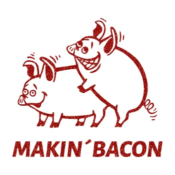 Samolepicí dekorace na vozidlo Veselá prasátka makin bacon levá (86 - Ultra Metalic červená) SAMOLEPKA NA AUTO, NÁLEPKA, FÓLIE, POLEP, TUNING, VLASTNÍ TEXT, TISK, AUTOSAMOLEPKY.cz, POLEPY, OBRÁZEK, LOGO, 3D STICKERS