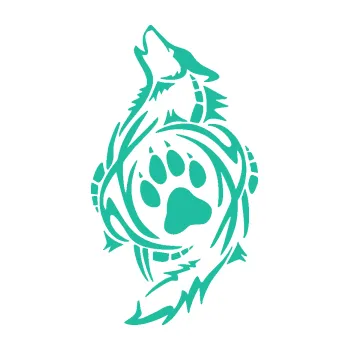 Polep vozidla Vlk 015 levá s tlapkou (25 - tyrkysová) SAMOLEPKA NA AUTO, NÁLEPKA, FÓLIE, POLEP, TUNING, VLASTNÍ TEXT, TISK, AUTOSAMOLEPKY.cz, POLEPY, OBRÁZEK, LOGO, 3D STICKERS