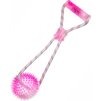 Hračka pro psa JK ANIMALS, Bavlněné přetahovadlo s míčem s bodlinami z TPR pryže, růžové, 38 cm