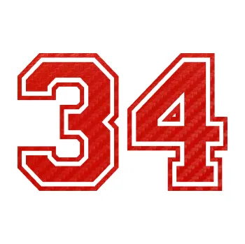 Polep vozidla Startovní číslo 34 typ 4 (53 - 3D karbon červený) SAMOLEPKA NA AUTO, NÁLEPKA, FÓLIE, POLEP, TUNING, VLASTNÍ TEXT, TISK, AUTOSAMOLEPKY.cz, POLEPY, OBRÁZEK, LOGO, 3D STICKERS