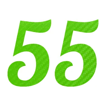 Polep vozidla Startovní číslo 55 typ 3 (58 - 3D karbon zelený kawasaki) SAMOLEPKA NA AUTO, NÁLEPKA, FÓLIE, POLEP, TUNING, VLASTNÍ TEXT, TISK, AUTOSAMOLEPKY.cz, POLEPY, OBRÁZEK, LOGO, 3D STICKERS