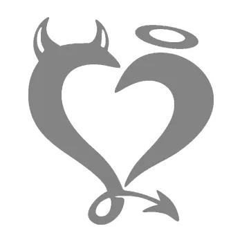 Samolepící dekorace SAMOLEPKA Srdíčko 016 pravá anděl s ďáblem (17 - šedá) NA AUTO, NÁLEPKA, FÓLIE, POLEP, TUNING, VLASTNÍ TEXT, TISK, AUTOSAMOLEPKY.cz, POLEPY, OBRÁZEK, LOGO, SAMOLEPKY