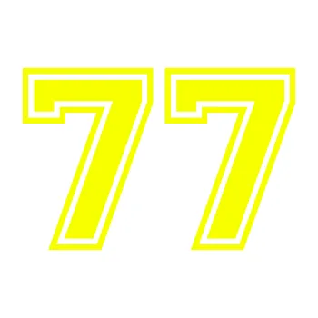 Polep vozidla Startovní číslo 77 typ 4 (70 - Fluorescentní žlutá) SAMOLEPKA NA AUTO, NÁLEPKA, FÓLIE, POLEP, TUNING, VLASTNÍ TEXT, TISK, AUTOSAMOLEPKY.cz, POLEPY, OBRÁZEK, LOGO, 3D STICKERS