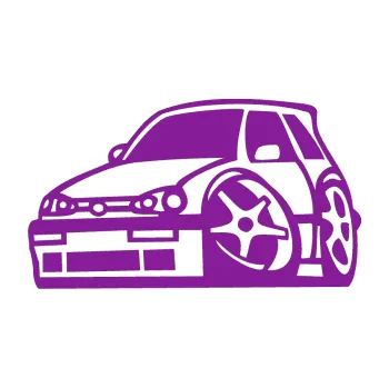Polep vozidla SAMOLEPKA VW Golf 3 karikatura levá (14 - fialová) NA AUTO, NÁLEPKA, FÓLIE, POLEP, TUNING, VLASTNÍ TEXT, TISK, AUTOSAMOLEPKY.cz, POLEPY, OBRÁZEK, LOGO, SAMOLEPKY