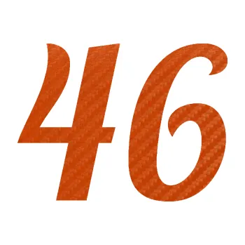 Polep vozidla Startovní číslo 46 typ 3 (54 - 3D karbon oranžový) SAMOLEPKA NA AUTO, NÁLEPKA, FÓLIE, POLEP, TUNING, VLASTNÍ TEXT, TISK, AUTOSAMOLEPKY.cz, POLEPY, OBRÁZEK, LOGO, 3D STICKERS