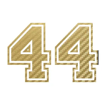 Polep vozidla Startovní číslo 44 typ 4 (59 - 3D karbon zlatý) SAMOLEPKA NA AUTO, NÁLEPKA, FÓLIE, POLEP, TUNING, VLASTNÍ TEXT, TISK, AUTOSAMOLEPKY.cz, POLEPY, OBRÁZEK, LOGO, 3D STICKERS