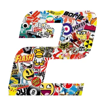 Polep vozidla Startovní číslo 2 typ 6 (83 - Sticker bomb) SAMOLEPKA NA AUTO, NÁLEPKA, FÓLIE, POLEP, TUNING, VLASTNÍ TEXT, TISK, AUTOSAMOLEPKY.cz, POLEPY, OBRÁZEK, LOGO, 3D STICKERS