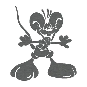 Samolepicí dekorace na vozidlo Veselý myšák pravá (62 - škrábaný titan) SAMOLEPKA NA AUTO, NÁLEPKA, FÓLIE, POLEP, TUNING, VLASTNÍ TEXT, TISK, AUTOSAMOLEPKY.cz, POLEPY, OBRÁZEK, LOGO, 3D STICKERS