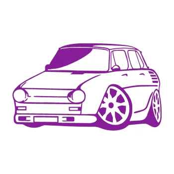 Polep vozidla SAMOLEPKA Škoda 100 karikatura levá (14 - fialová) NA AUTO, NÁLEPKA, FÓLIE, POLEP, TUNING, VLASTNÍ TEXT, TISK, AUTOSAMOLEPKY.cz, POLEPY, OBRÁZEK, LOGO, SAMOLEPKY