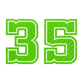 Polep vozidla Startovní číslo 35 typ 5 (58 - 3D karbon zelený kawasaki) SAMOLEPKA NA AUTO, NÁLEPKA, FÓLIE, POLEP, TUNING, VLASTNÍ TEXT, TISK, AUTOSAMOLEPKY.cz, POLEPY, OBRÁZEK, LOGO, 3D STICKERS