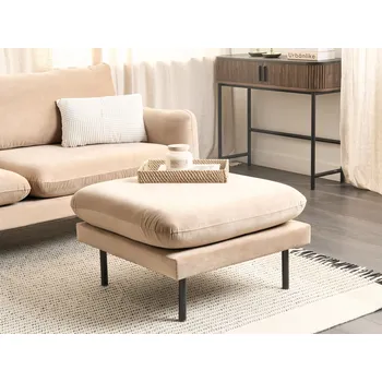 Taburet Béžový sametový čalouněný moderní retro styl Černé nohy Stolička do obývacího pokoje Beliani