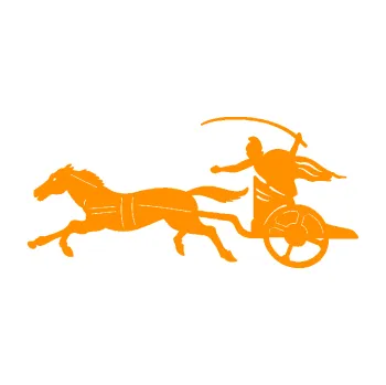 Samolepící dekorace SAMOLEPKA Sparťanský bojovník 001 levá bojový vůz s koněm (06 - oranžová) NA AUTO, NÁLEPKA, FÓLIE, POLEP, TUNING, VLASTNÍ TEXT, TISK, AUTOSAMOLEPKY.cz, POLEPY, OBRÁZEK, LOGO, SAMOLEPKY