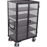 Skříňový vozík VARIOfit s dveřmi a policemi, síťované stěny, pět polic, zámek s otočnou rukojetí, 1245x785 mm, nosnost 500 kg, barva antracit RAL7016 /deska šedá
