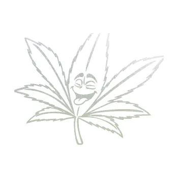 Samolepicí dekorace na vozidlo Travka 003 levá lístek marihuany s obličejem (60 - pískované sklo) SAMOLEPKA NA AUTO, NÁLEPKA, FÓLIE, POLEP, TUNING, VLASTNÍ TEXT, TISK, AUTOSAMOLEPKY.cz, POLEPY, OBRÁZEK, LOGO, 3D STICKERS