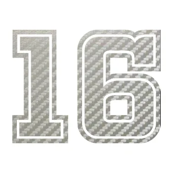 Polep vozidla Startovní číslo 16 typ 5 (52 - 3D karbon stříbrný) SAMOLEPKA NA AUTO, NÁLEPKA, FÓLIE, POLEP, TUNING, VLASTNÍ TEXT, TISK, AUTOSAMOLEPKY.cz, POLEPY, OBRÁZEK, LOGO, 3D STICKERS