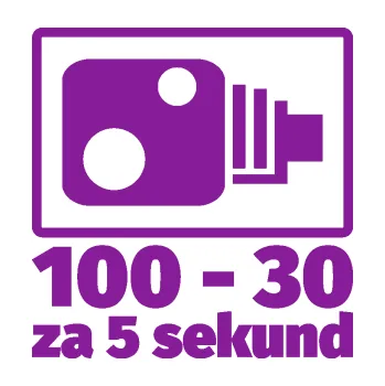 Polep vozidla SAMOLEPKA Zpomalení před radarem ze 100 na 30 za 5 sekund (14 - fialová) NA AUTO, NÁLEPKA, FÓLIE, POLEP, TUNING, VLASTNÍ TEXT, TISK, AUTOSAMOLEPKY.cz, POLEPY, OBRÁZEK, LOGO, SAMOLEPKY