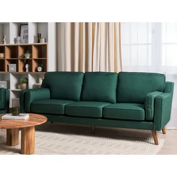 Pohovka 3místná pohovka Tmavě zelená látka Dubové dřevěné nohy Klasický obývací pokoj Mid-Century Beliani