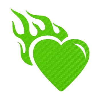 Samolepící dekorace SAMOLEPKA Srdíčko 011 levá s plamenem (58 - 3D karbon zelený kawasaki) NA AUTO, NÁLEPKA, FÓLIE, POLEP, TUNING, VLASTNÍ TEXT, TISK, AUTOSAMOLEPKY.cz, POLEPY, OBRÁZEK, LOGO, SAMOLEPKY