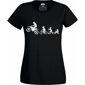 Dámské tričko Evoluce motorkáře od tříkolky po motorku (Skladem XS-4XL) (Velikost: 4XL, Barva: Černá)