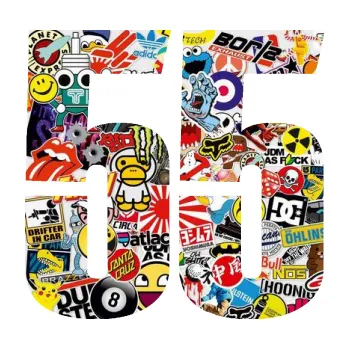 Samolepicí dekorace na vozidlo Startovní číslo 55 typ 2 (83 - Sticker bomb) SAMOLEPKA NA AUTO, NÁLEPKA, FÓLIE, POLEP, TUNING, VLASTNÍ TEXT, TISK, AUTOSAMOLEPKY.cz, POLEPY, OBRÁZEK, LOGO, 3D STICKERS