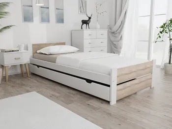 Dětská postel Postel Ikaros Double s laťkovým roštem a matrací Somnia 90 x 200 cm bílá/dub sonoma