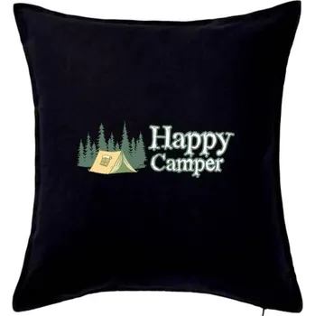 Polštář Happy camper - stan v lese - Polštář 50x50 - 50x50 - Pouze potah ( Černá )