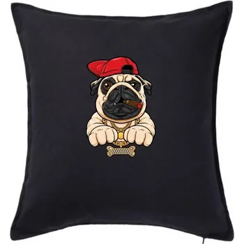 Polštář Mopsík hip hop - Polštář 50x50 - 50x50 - Včetně výplně ( Černá )