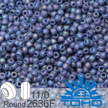 Korálek Korálky TOHO tvar ROUND (kulaté). Velikost 11/0. Barva č. 2636F Semi Glazed Rainbow - Soft Blue. Balení 8g.