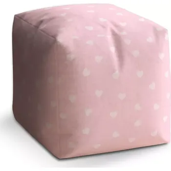 Taburet Taburet Kostka Růžová srdíčka: 40x40x40 cm - Sablio