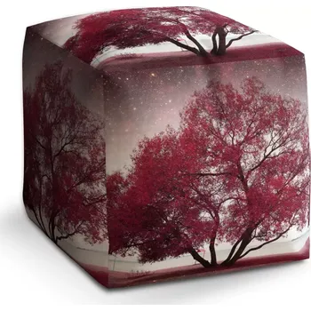 Taburet Taburet Kostka Červený strom: 40x40x40 cm - Sablio