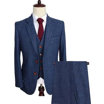 Vlněný pánský oblek pro každou příležitost Barva: Modrá, Velikost: 2XL
