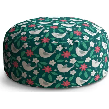 Sedací pytel Kulatý taburet Circle Červené kvítí s ptáčky: 38x48 cm - Sablio