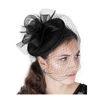 Klobouk Klobouček do vlasů květ s peřím a závojem