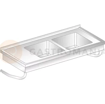 Nerezový dřez Stůl nástěnný závěsný z nerezové oceli s 2 dřezy 1300x600x375 mm | DORA METAL, DM-3271