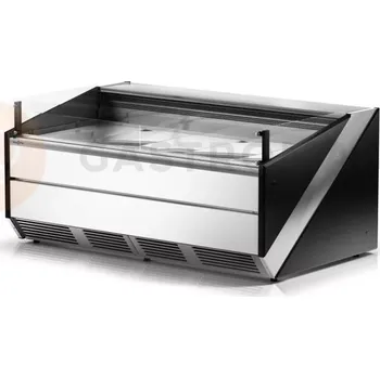 Modul chladicího pultu s tvrzeným rovným, svislým, krátkým sklem, systémem sušení skla a deskou z nerezové oceli 1875x1200x930 mm | RAPA, L-Xi