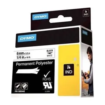Pásek do tiskárny Dymo, originální páska do tiskárny štítků, 1805442, černý tisk/bílý podklad, 5.5m, 6mm, RHINO permanentní polyesterová D1