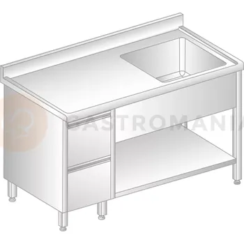 Nerezový dřez Stůl přístěnný z nerezové oceli s dřezem, 2 šuplíky a poličkou, zadní lištou a okapovou lištou 2000x700x850 mm | DORA METAL, DM-S-3203