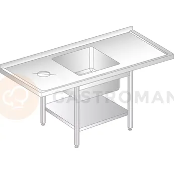 Nerezový dřez Stůl přístěnný z nerezové oceli s místem na myčku, otvorem pro odpad, dřezem a poličkou 2000x600x850 mm | DORA METAL, DM-3229