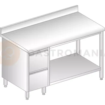 Nerezový dřez Stůl přístěnný z nerezové oceli s 2 šuplíky, poličkou, zadní lištou a okapovou lištou 1600x600x850 mm | DORA METAL, DM-S-3114