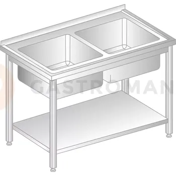 Nerezový dřez Stůl přístěnný z nerezové oceli s 2 dřezy a poličkou 1200x600x850 mm | DORA METAL, DM-3212